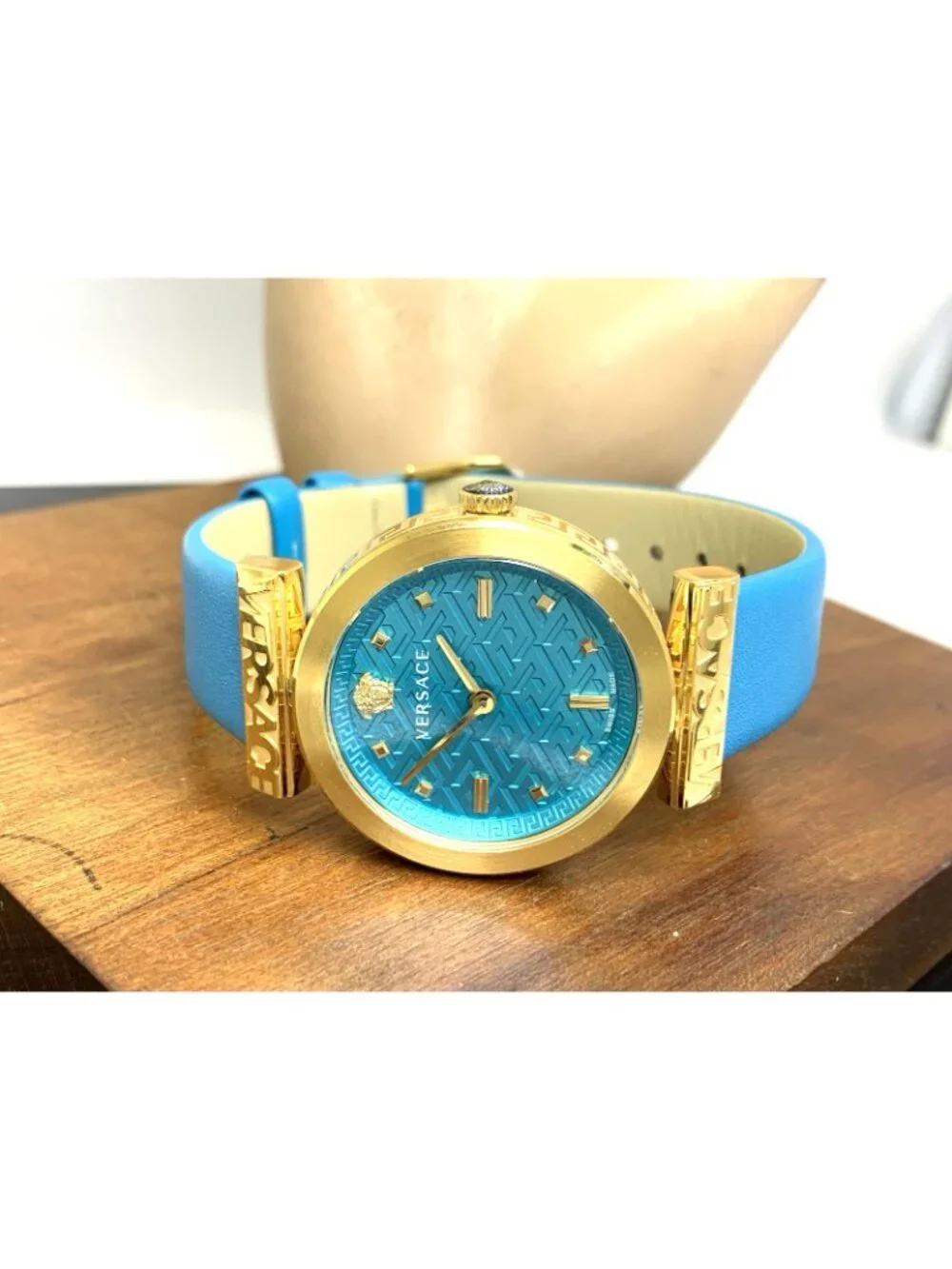 Versace Women's Watch VE6J00323 Regalia Swiss Quartz Gold Turquoise Leather 34mm